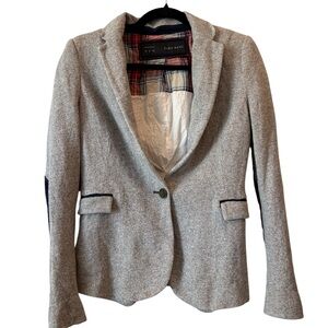 Zara Women's Classic Soft Knit Gray Blazer with Elbow Patches Size Medium